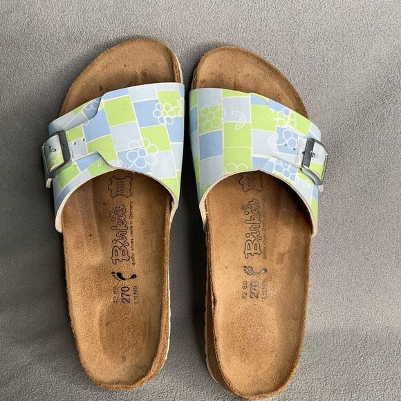 BIRKI\'S Birkenstock Womens 11 Blue/ Green Squares Slides Sandals‎ Size Mens-9 main image 8